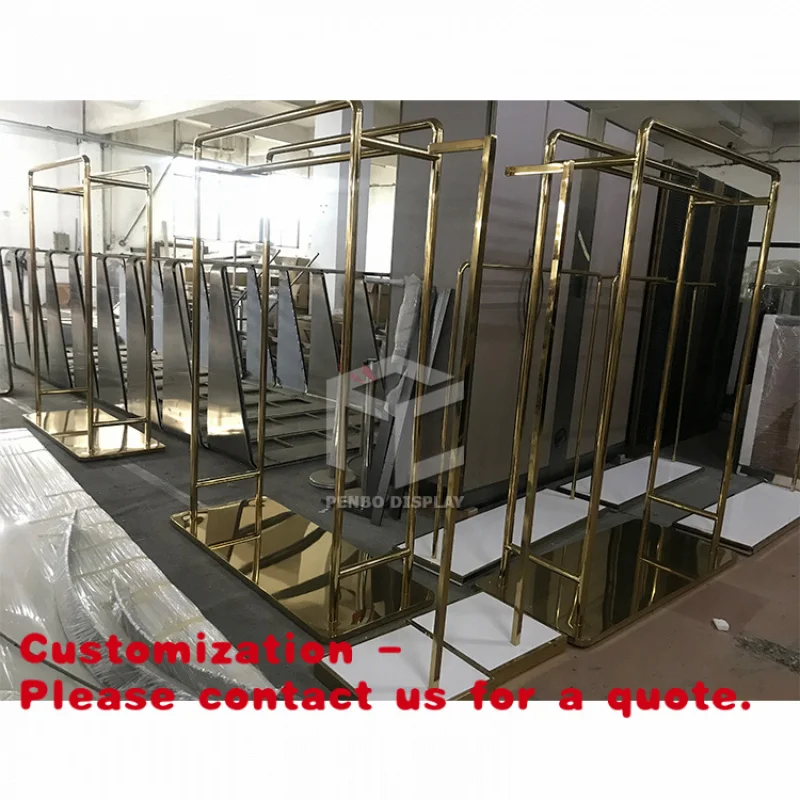 Customize.Retail Store Fixture Hanging Clothes Custom Shop Design Metal Gold Clothing Dress Display Rack