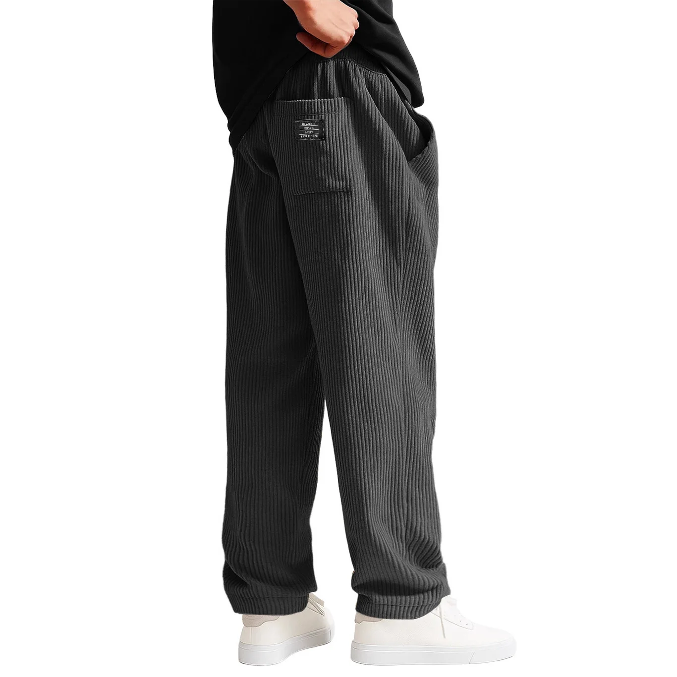 2027 Retro Vertical Striped Men's Pants Corduroy Casual Pocket Trousers Loose Baggy Pants Straight Sweatpants Outdoor Streetwear