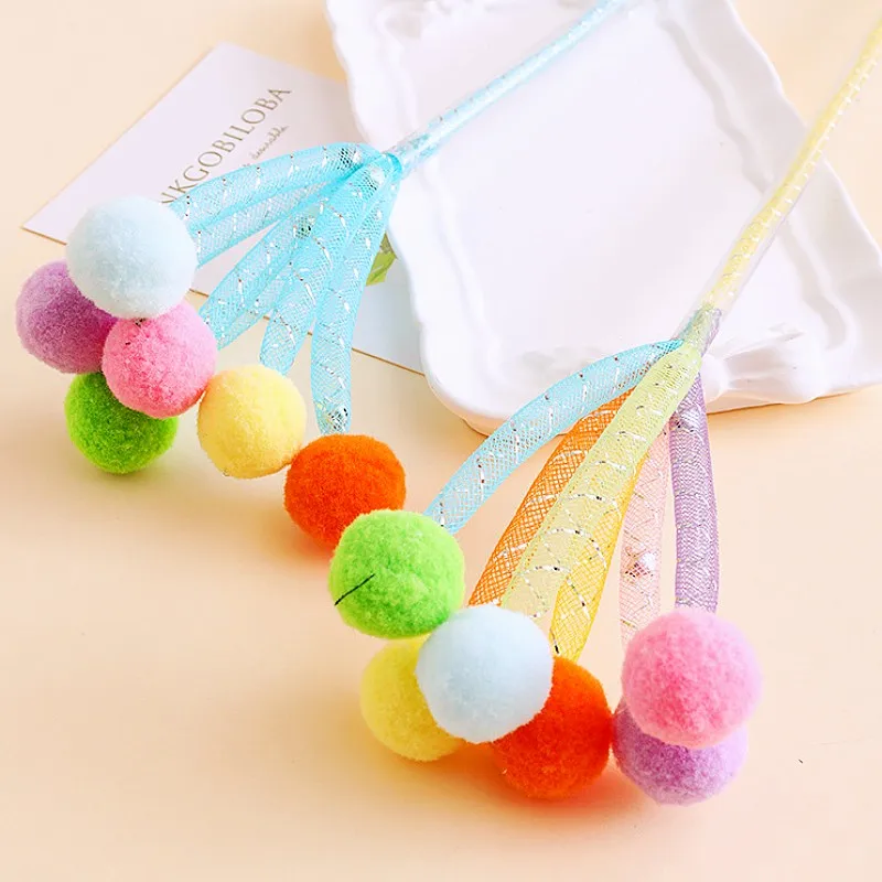 

Cat Toys Teather Cats Sticks Wool Ball Tassel Interactive Cat Toy with Bell Elastic Sticks Toys for Cats Teasing Pet Supplies