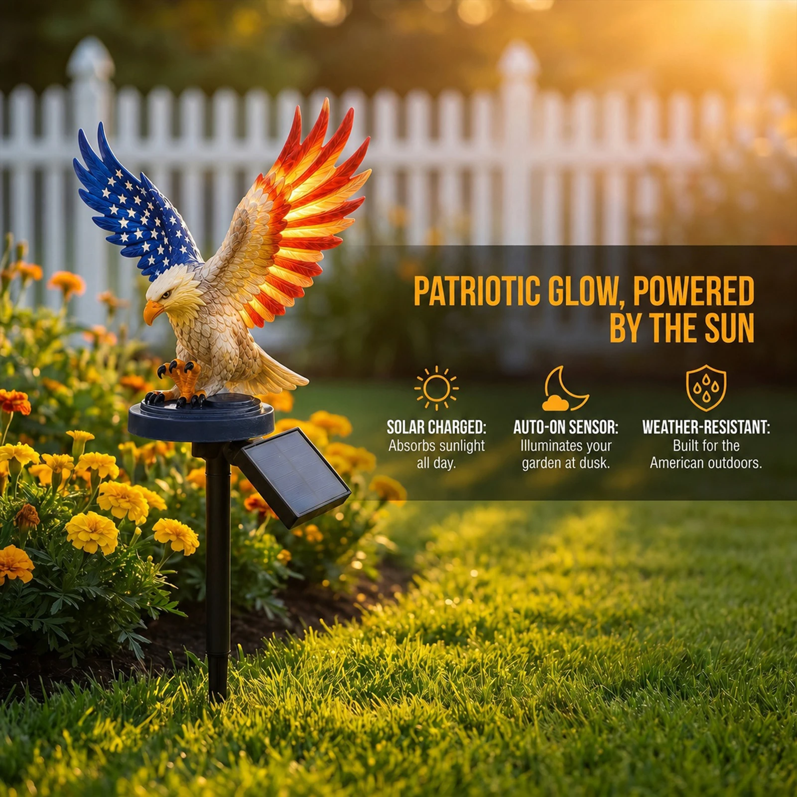 Solar Powered America 250th Anniversary Garden Lights Eagle Garden Stakes for 4th of July Decorations Outdoor Memorial Day