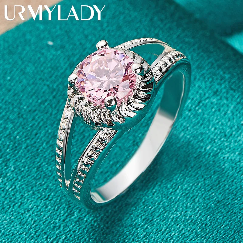 URMYLADY 925 Sterling Silver Charm Pink Zircon 7-10 # Ring For Women Lady Wedding Party Fashion Jewelry