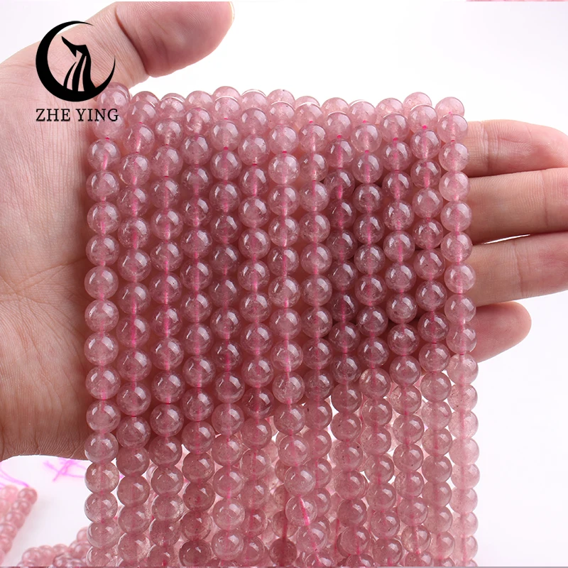 Zhe Ying New Brazil Strawberry Quartz Beads Round Loose Gemstone Beads For Bracelets Making Diy Accessory Strand 15\'\'