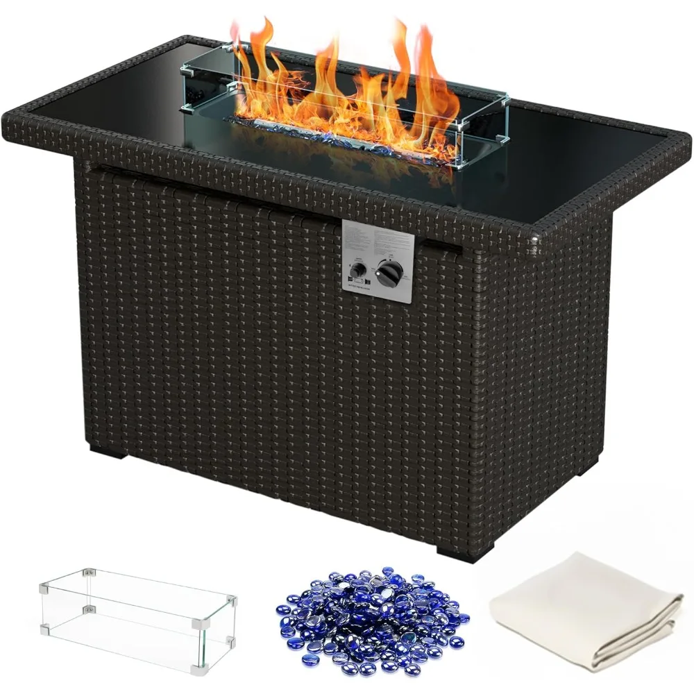 

Fire Pit Table for Patio, Brown Wicker, 50,000 BTU, Wind Guard, and Glass Rocks, Sturdy & Easy To Use, Fire Pits, 44"