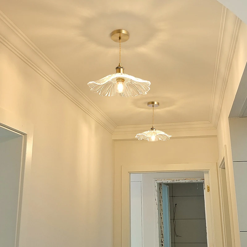 Retro French Glass Flower Small Chandelier Restaurant Entrance Study Bedroom Hotel Homestay Bedside Fancy Copper Pendant Lights