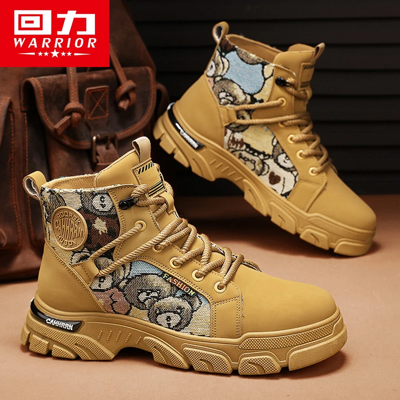 Warrior Winter Boots Men Work Climbing Shoes Leather Hiking Motorcycle Casual Shoes Outdoor Men\'s High Tops Sneakers