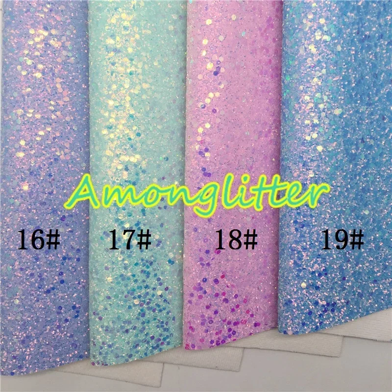 Amonglitter Spring Chunky Glitter Leather Sheets, Glitter Fabric for DIY Bows Bags and Shoes 21x29cm A4 size MB005A