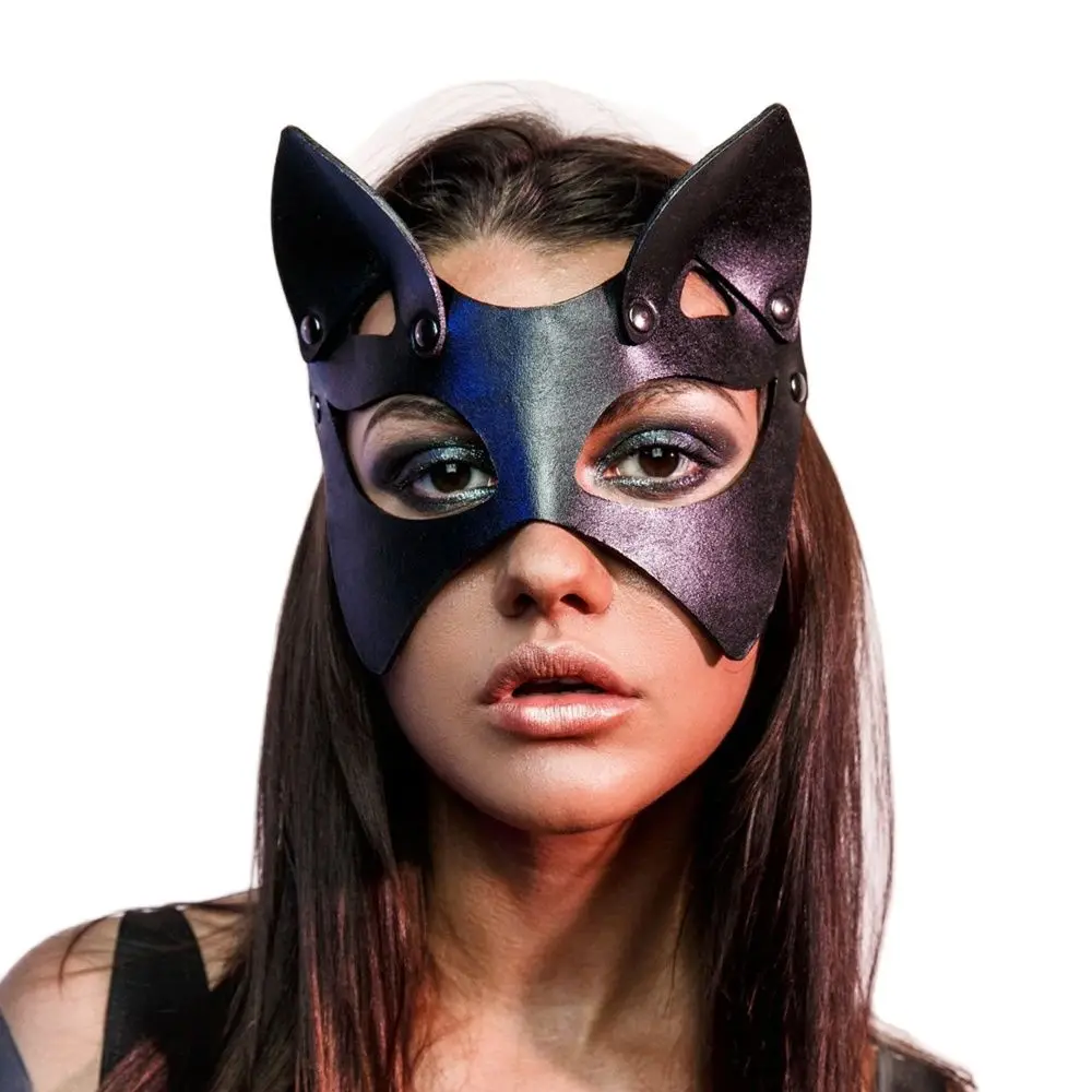 2024 donne Sexy maschera per l\'orecchio di gatto in pelle Cosplay Carnival Night Club Party Fox mezza maschera per il viso forniture per costumi da