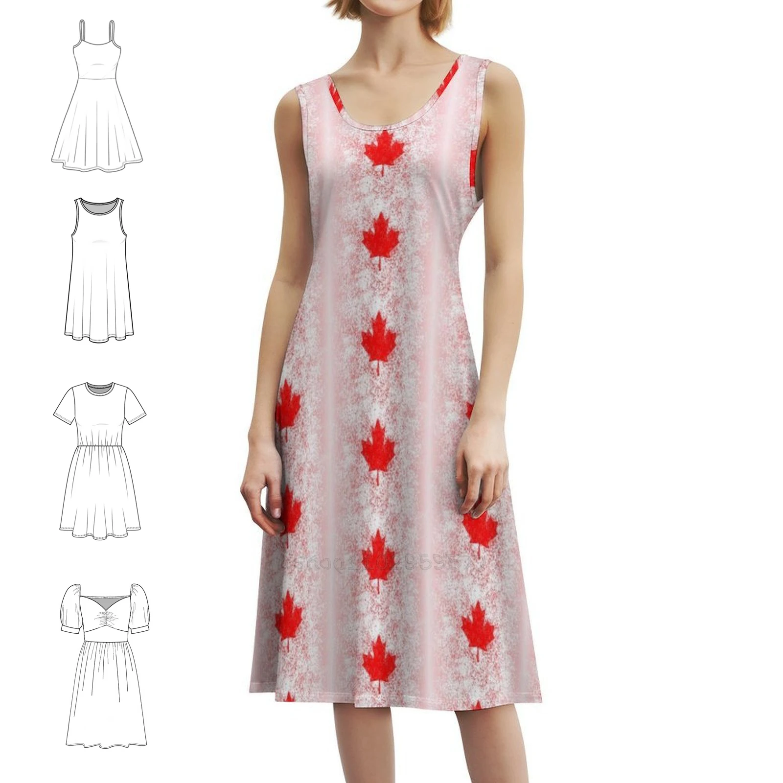 

Canadian Flag Preppy Style Mini Dress For Women A-Line Loose Fit Casual Day Dress Canada Mountains Nature Toronto Dress For