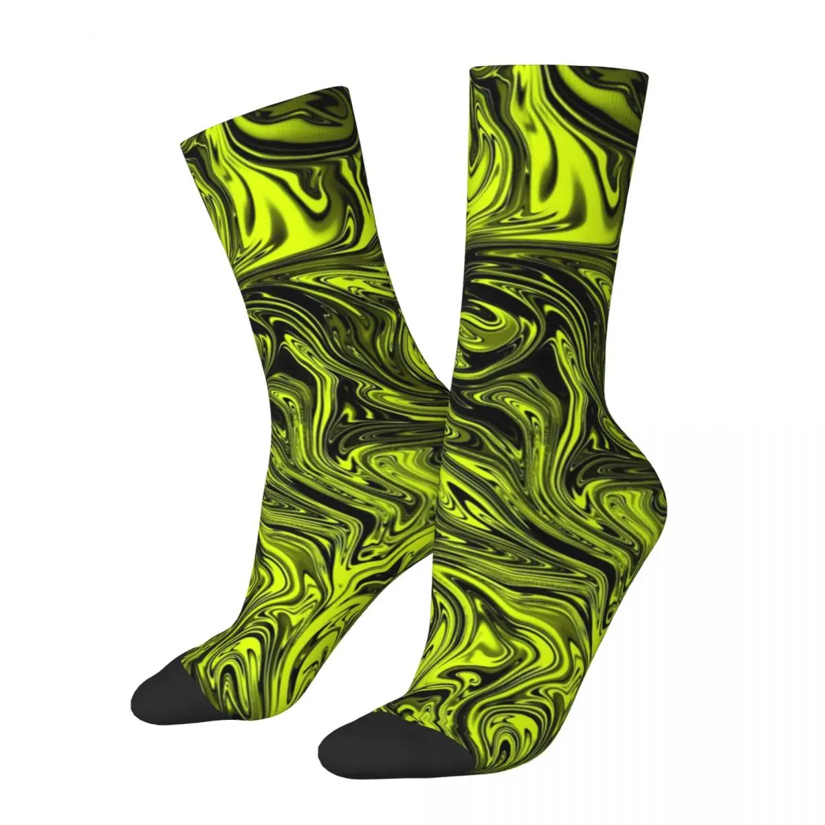 Yellow Liquid Socks Abstract Art Print Harajuku Stockings Autumn Anti Skid Women Men Socks Quality Custom Outdoor Socks