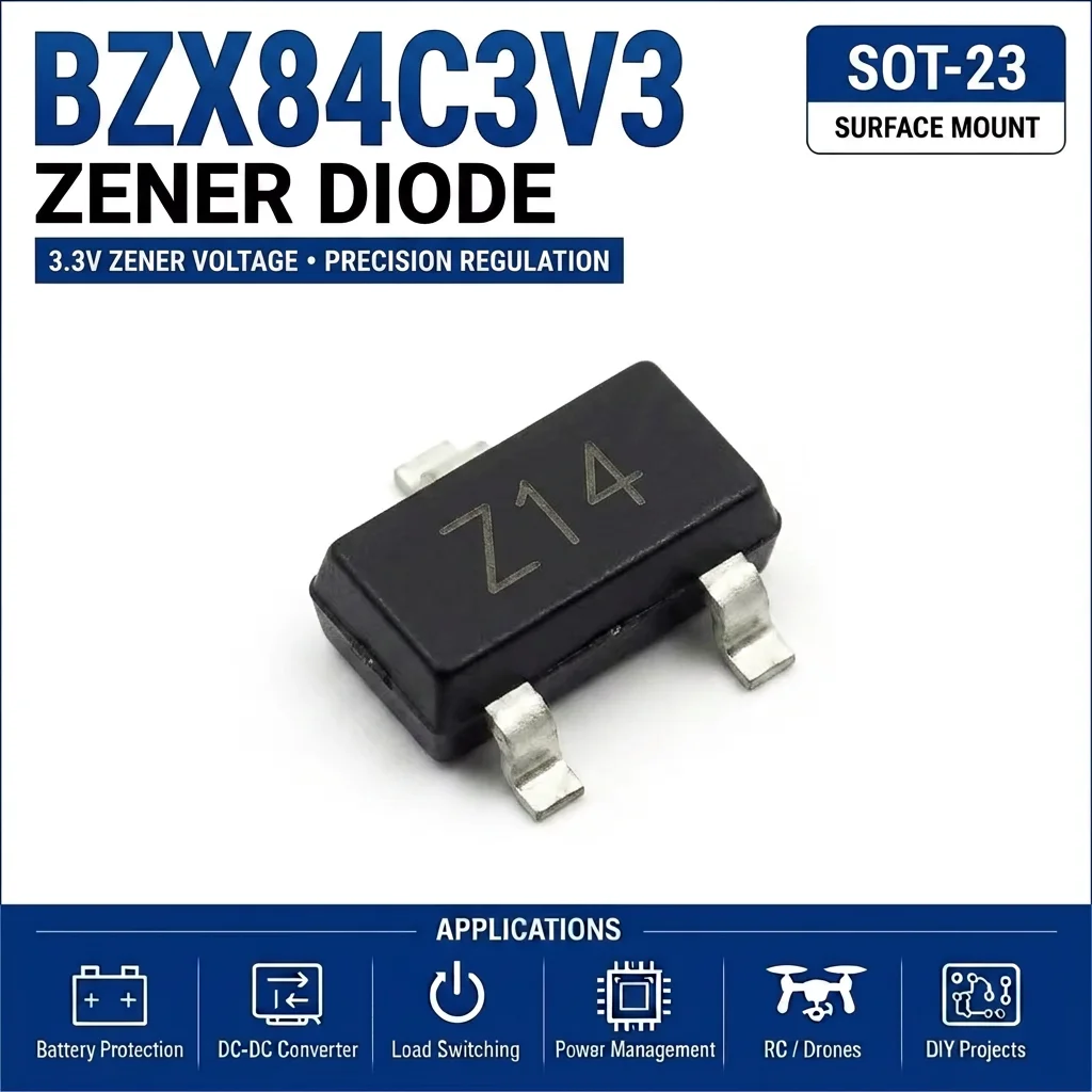 (100 pcs) BZX84C3V3 SOT-23 (Marking Z14) - Zener Diode 3.3V 300mW