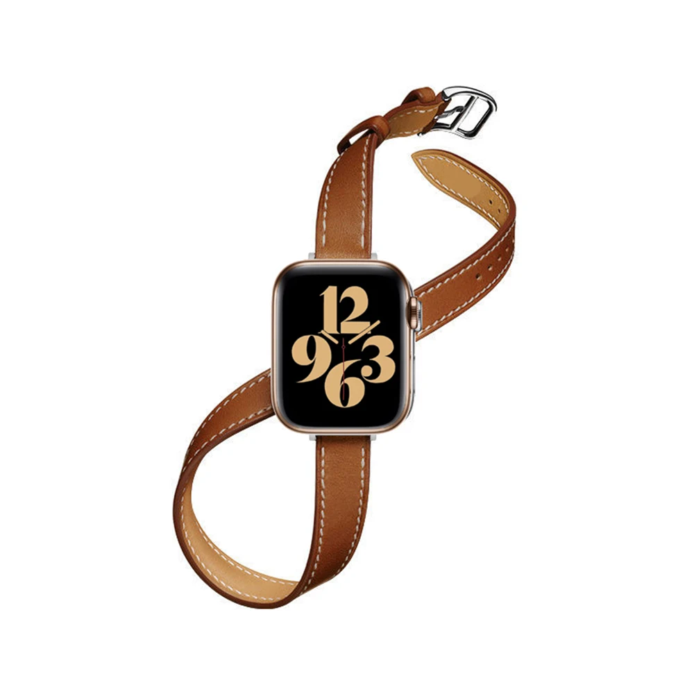 Double-loop Small Waist Leather Strap, Compatible with Apple Watch Series 987654321 Men and Women Fashion Personality Wristband