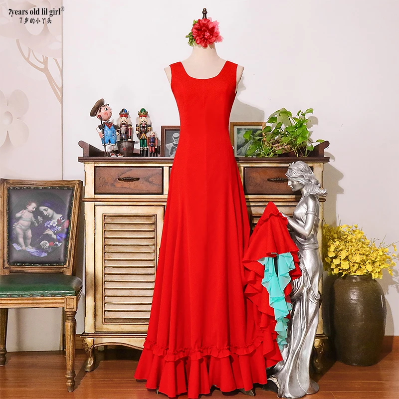 Spanish Dance Dress Flamenco Practice Skirt Wear Women EK01