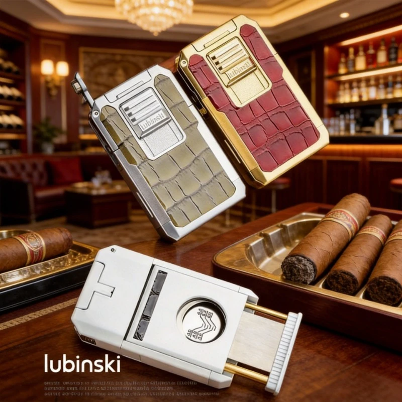 

LUBINSKI New Cigar Lighter With Cigar Cutter Portable Outdoor Multifunctional Metal Windproof Cigar Lighter High-end Men's Gifts