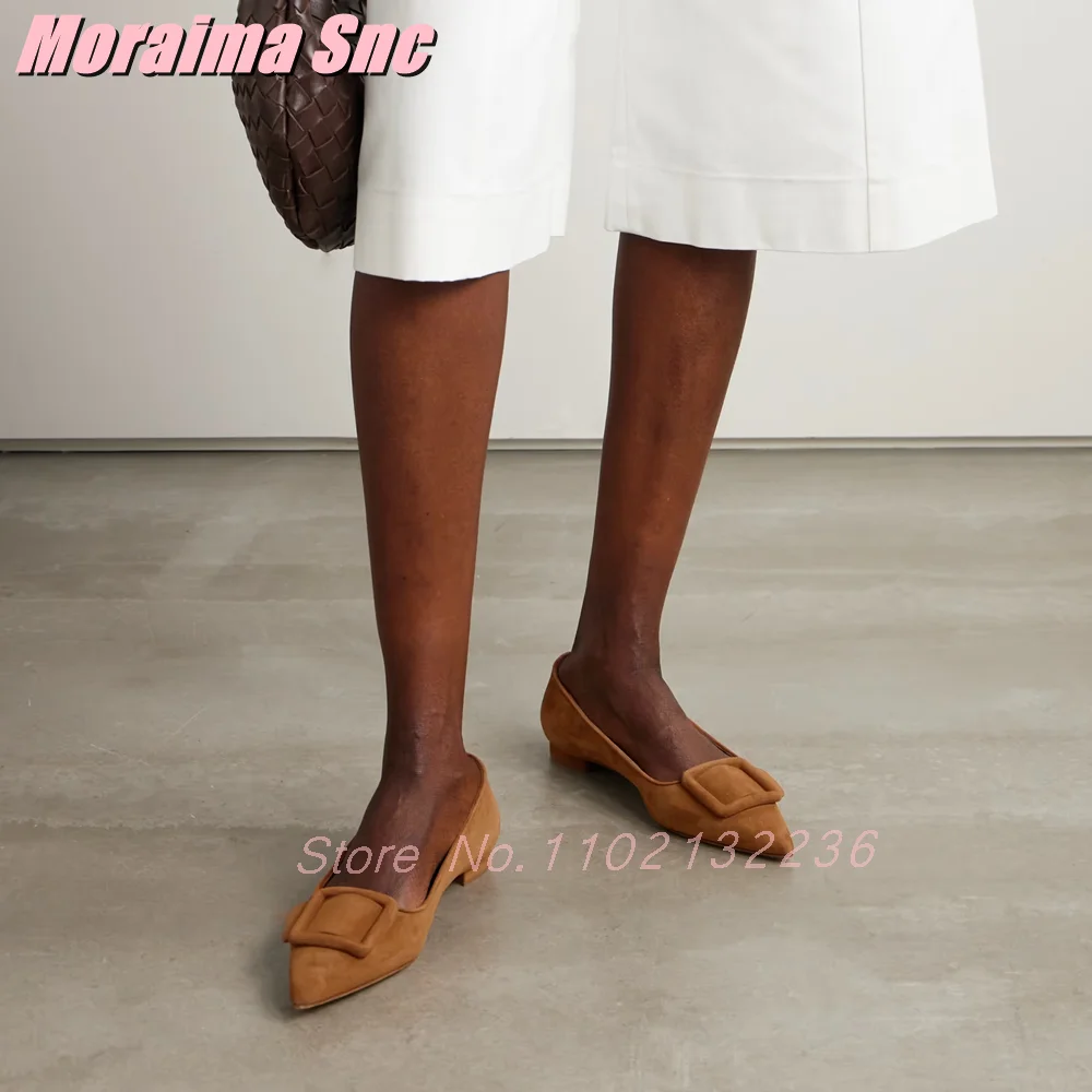 

Pink Suede Leather Square Buckle Flat Shoes Pointed Toe Slip On Shallow Casual Outdoor Women's Ballet Shoes Spring Summer 2025