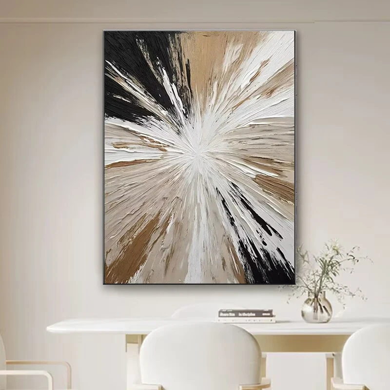 Pintura decorativa para sala de estar con textura blanca y negra de alta calidad, pintura al óleo hecha a mano sobre lienzo, imagen de pared abstracta, barata