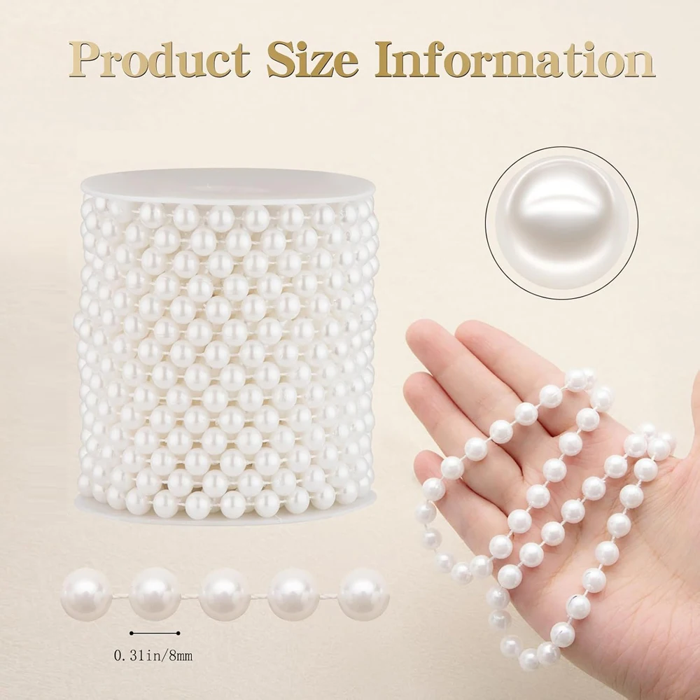 5 Yards Garland Beads String Imitation Pearls Chain Craft Pearl Beads Fishing Line for DIY Flower Wedding Event Party Decoration