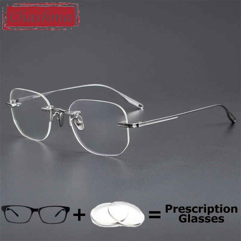 

Chashma Pure Titanium Prescription Glasses Frameless Men Multifocal Myopia Glasses Customize Shape Rimless Optical Glasses Frame