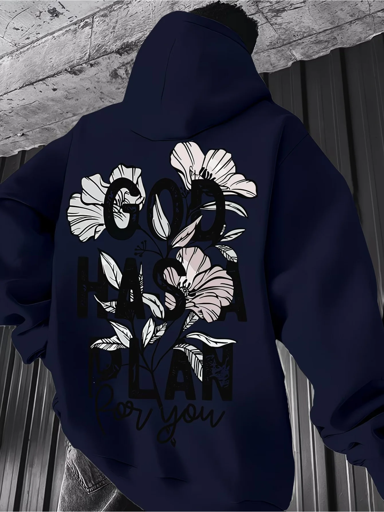 Men Autumn Winter Hoodie God Has A Plan for You Floral Print Hooded Sweatshirt Casual Long Sleeve Pullover Hoodies for Men