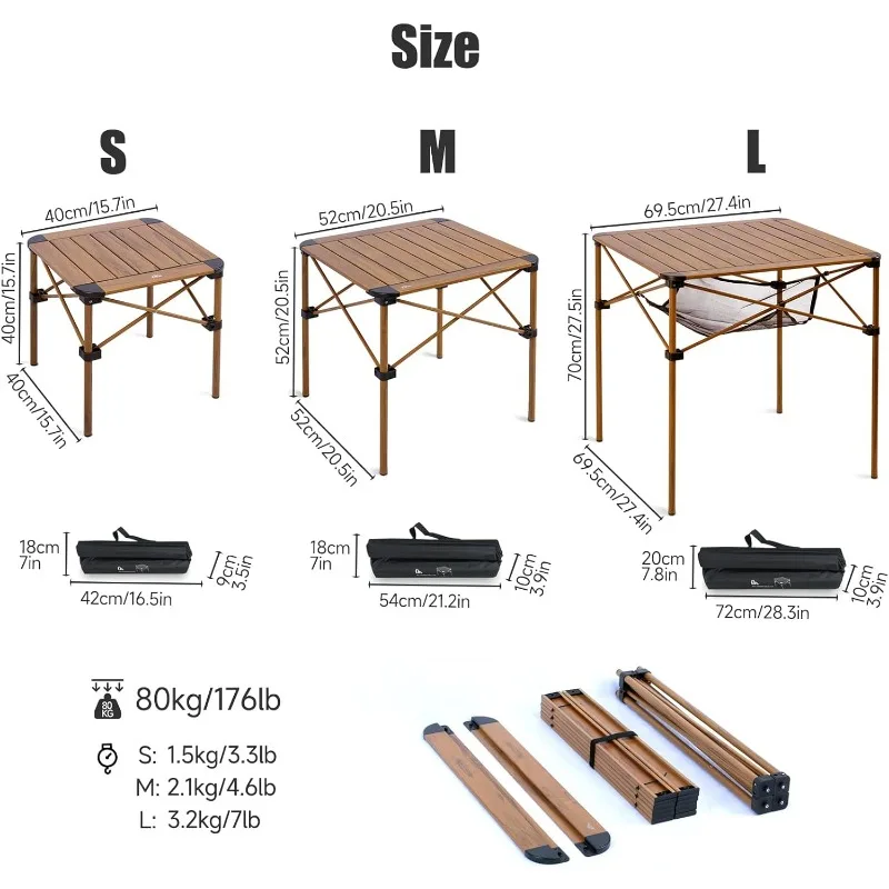 Alluminio stabile leggero. Tavolo quadrato pieghevole Roll Up Top con borsa per il trasporto per campeggio Picnic Backyards BBQ