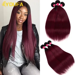 YOUFA 1B 99J Burgundy Human Hair Bundles 10-28 Inch 100% Brazilian Silky Straight Wine Red Ombre Color Human Hair Weave Bundles