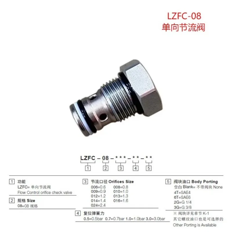 Hydraulic threaded cartridge valve check throttle valve LZFC-08