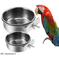 【E】2Pcs Stainless Steel Bird Feeding Bowls, Small Bird Feeding Cup, Stainless Steel Parrot Food Bowl Cage With Holder