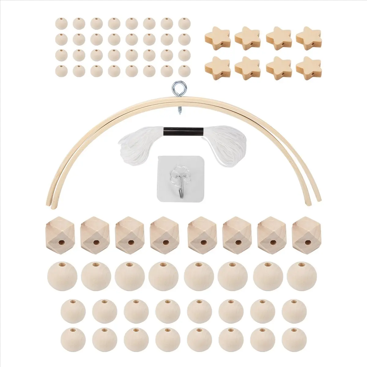 Kit de accesorios de campanas de viento DIY para hacer carillón de viento móvil para cuna de bebé, colgador móvil de madera para cama de cuna, estrella de cinco puntas-ABHG