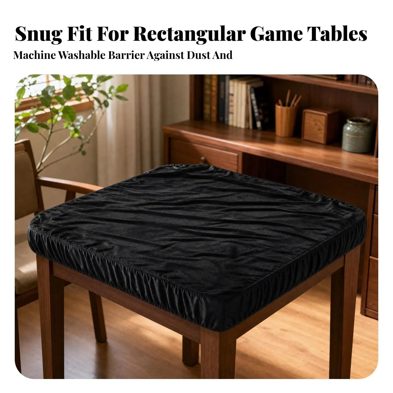 Square Table Cover Dust Protector Black Cloth Elastic Edge Fits 34 Inch Table Top Game Table Mat