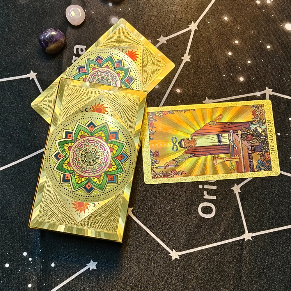 Terrific Gold Plastic Tarot Cards Marvellous Predictive Divination Board Games Waterproof Astrology Oracle Deck With Booklet