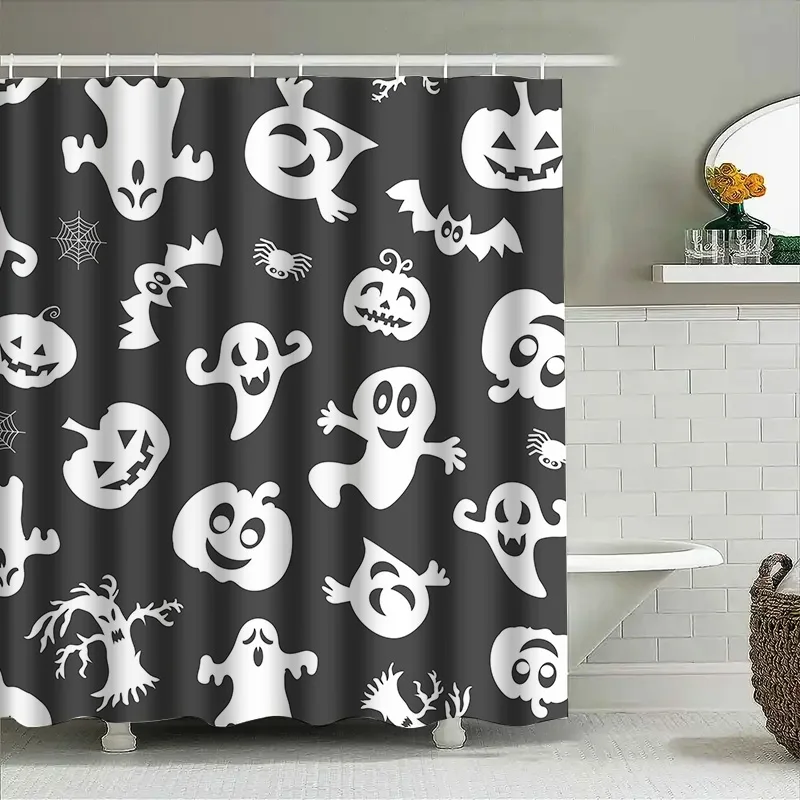 

1PCHalloween Ghost Printed Shower Curtain Spooky White Black Scary Theme Bathroom Decor