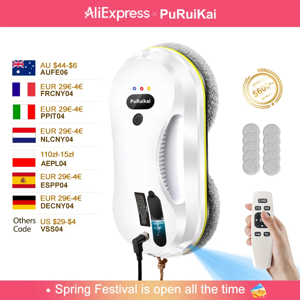 PuRuiKai Household Window Automatic Water Spray Cleaning Robot,With Intelligent Edge Detection System,Robot Glass Cleaner