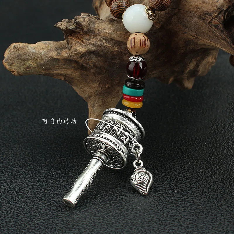 DIY accessories Retro rotatable six-character mantra vajra pestle long necklace men's wooden Buddha beads sweater chain women's