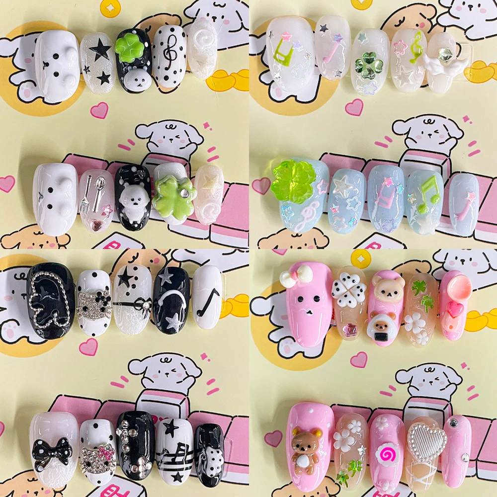 

Short Almonds Square Portable Y2K Full Cover False Nails Rilakkuma Popular Wing Polka Dot Note Elements Handmade Press On Nails
