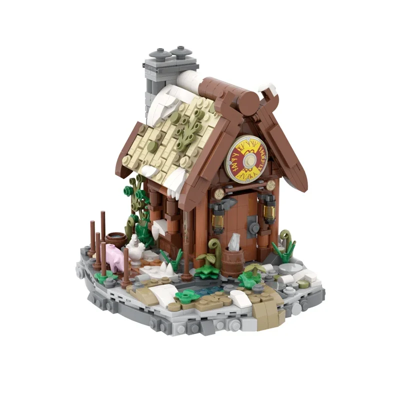 Street View Modell MOC Gebäude Ziegel Viking Bauernhof Holz Haus Modulare Technologie Geschenke Urlaub Montieren Kinder Spielzeug Anzug