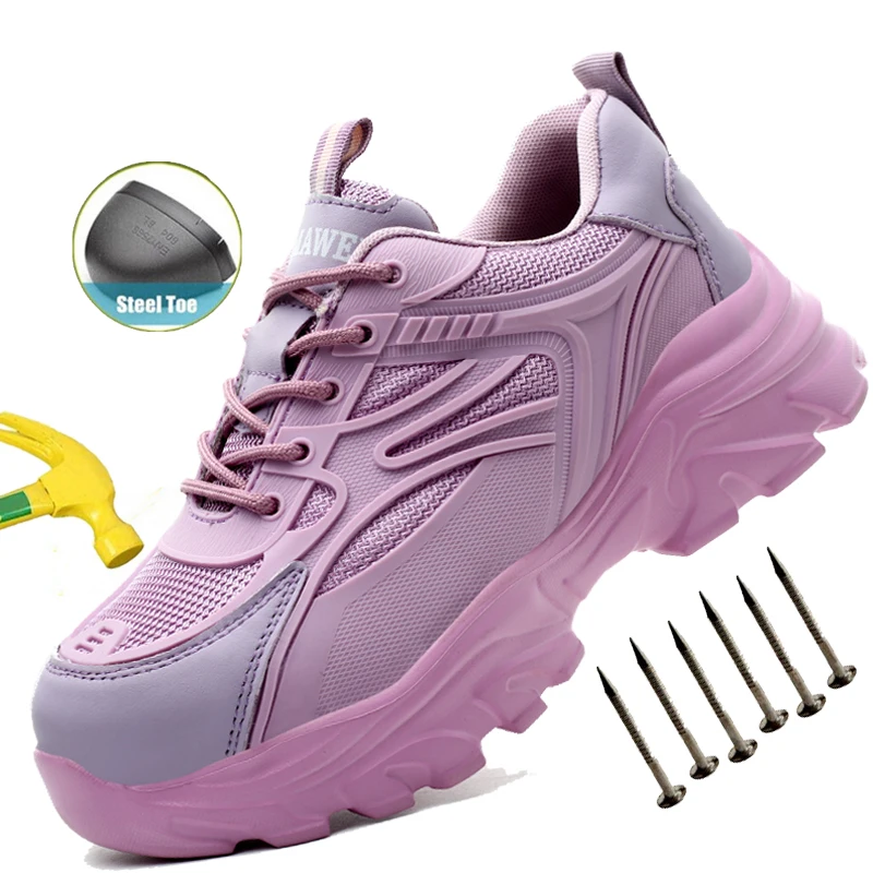 

Steel Toe Safety Boots for Women Slip Resistant Work Shoes With Shock Absorption Protection Construction Warehouse Work Sneakers