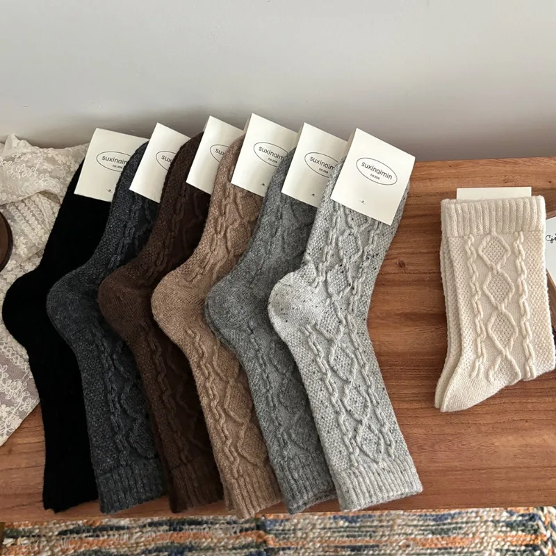 

1/7 пар весенне-осенних новых утолщенных теплых носков для сна, удобные носки средней длины в стиле ретро, модные универсальные женские носки