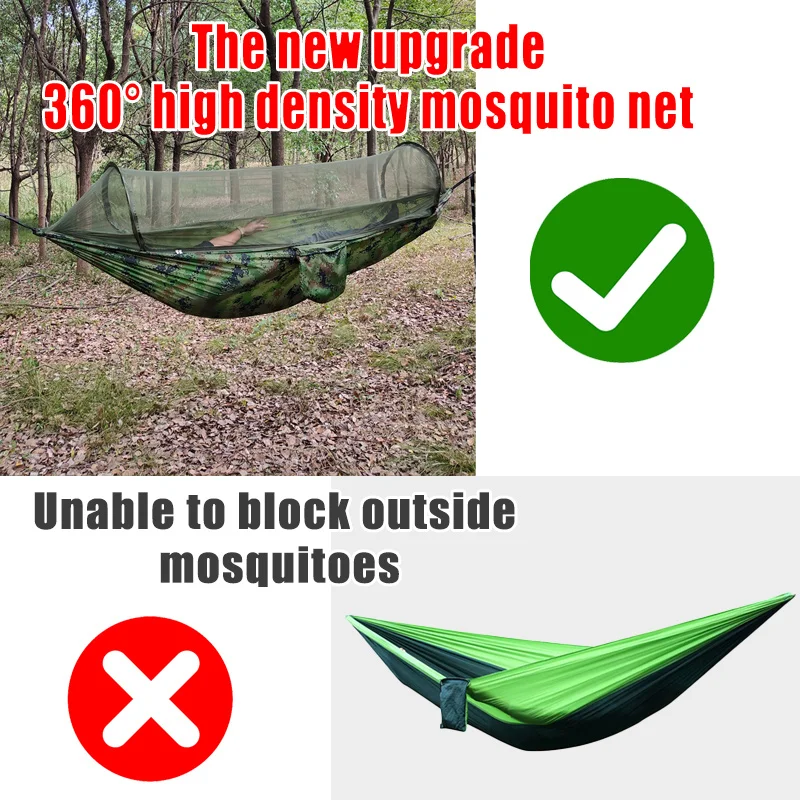 Green Camouflage Nylon Hammock, Mosquito Net Hammock In One, Single Use, Mosquito Proof, Portable, Easy To Build