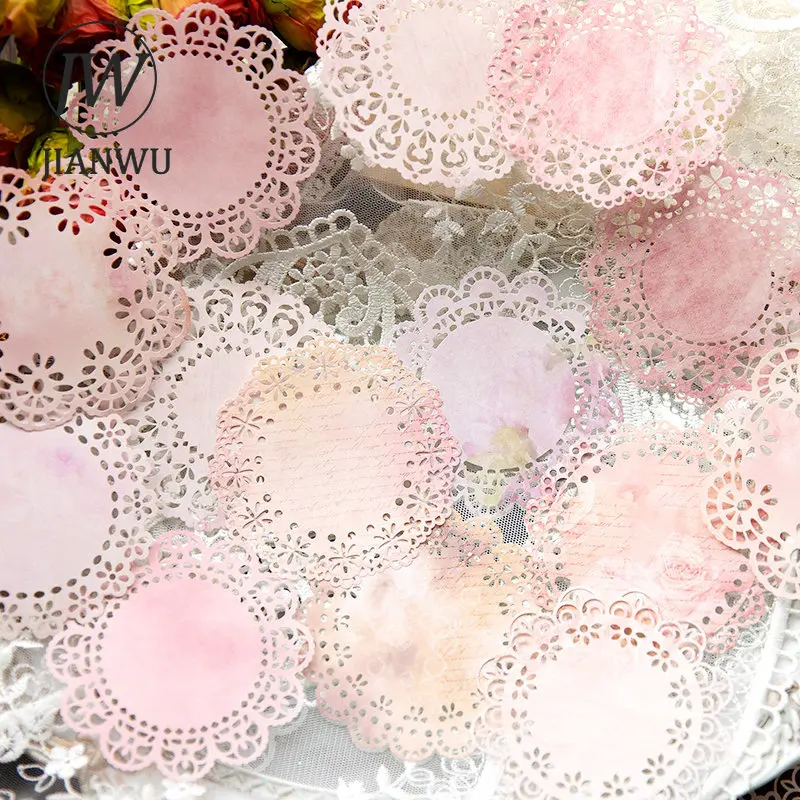 JIANWU 20 Sheets Literary Fantasy Lace Series Hollow Lace Border Material Paper Memo Pad Creative DIY Journal Collage Stationery