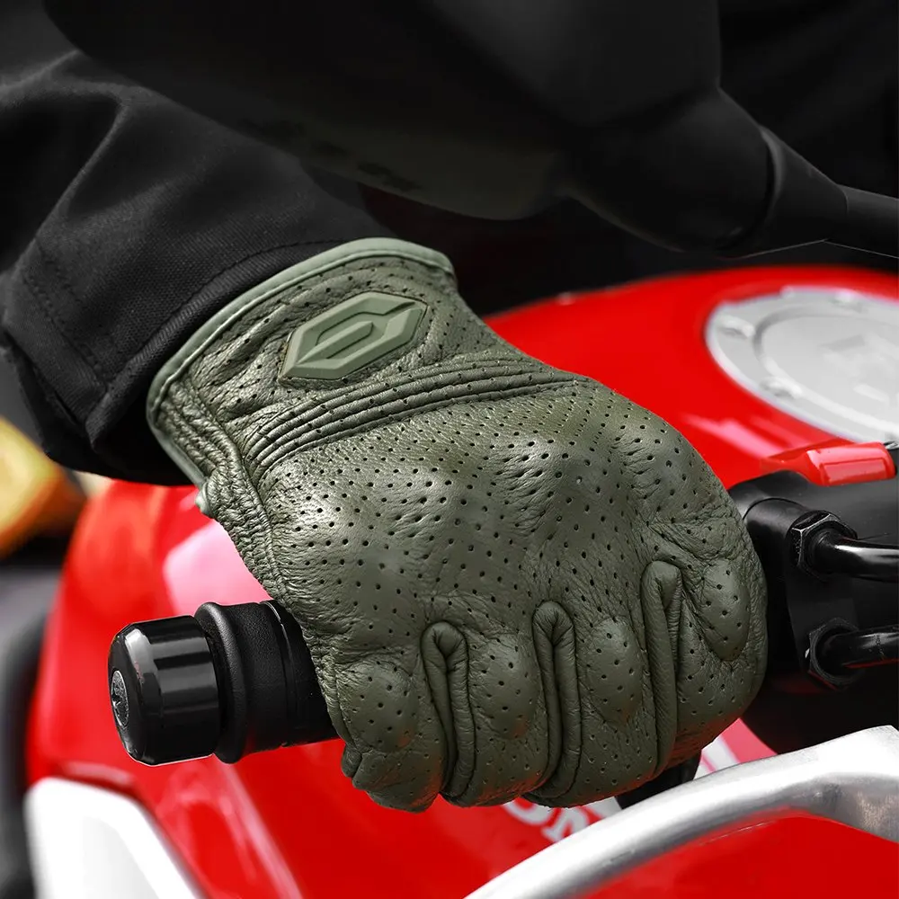 

Vintage Leather Motorcycle Gloves Men Protective Touchscreen Motorbike Motorcross Cycling Guante Breathable Moto Gloves