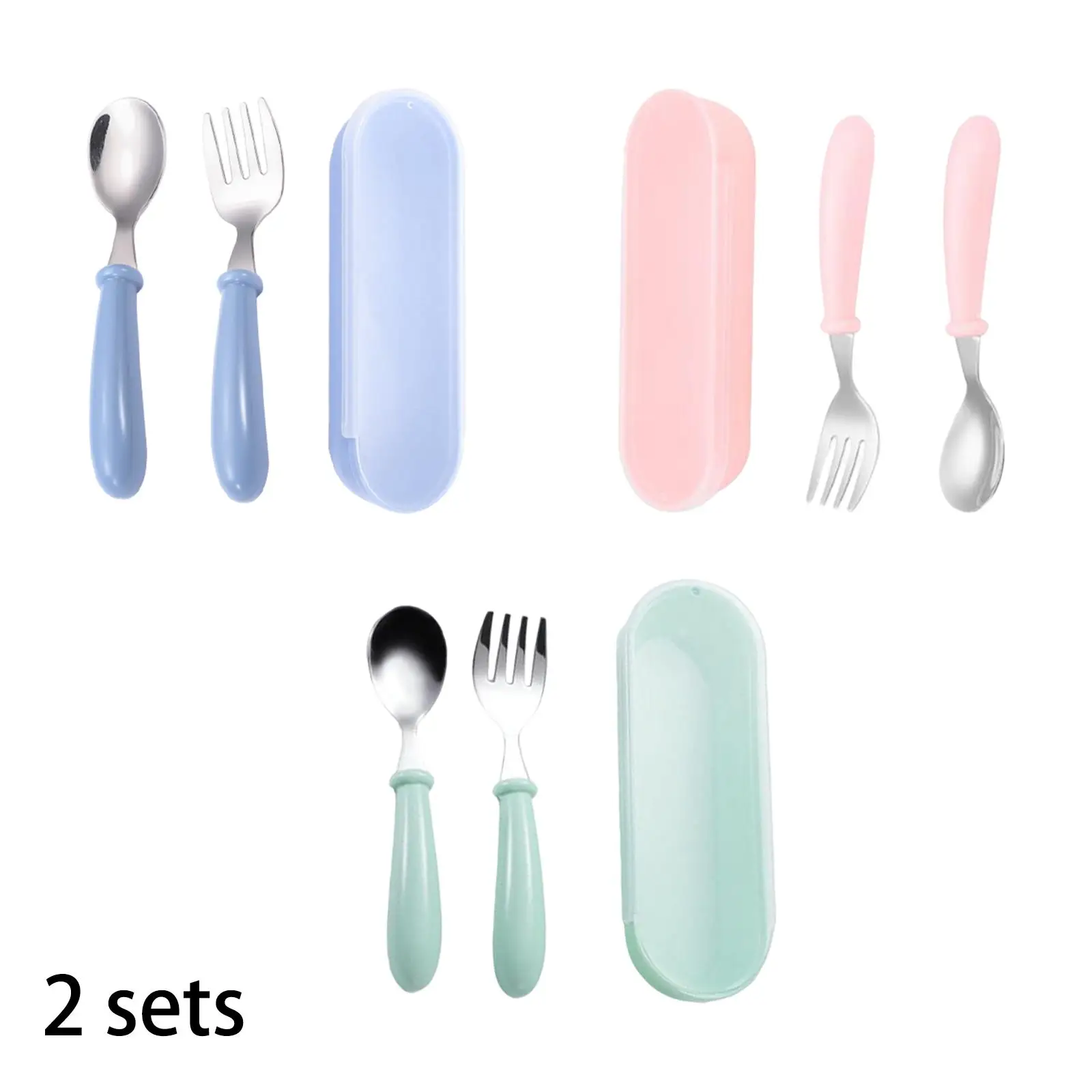 Ensemble de couverts portables pour enfants, fourchette et cuillère avec étui, service de restauration, ensemble de couverts pour enfants, extérieur, bureau, dessert, 2 pièces