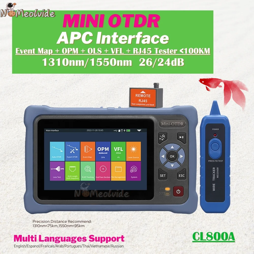 12-in-1 Mini OTDR 1310/1550nm 26/24dB 100 KM Fiber Optische Reflectometer Touchscreen VFL OPM OLS Kabel Tester Gratis Schip