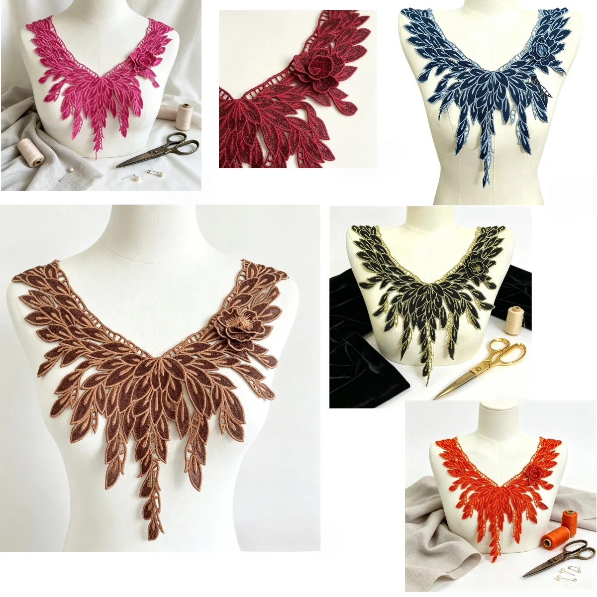 2 pieces of colorful embroidered lace appliques for water-soluble hollowing-out fabric accessories for DIY projects