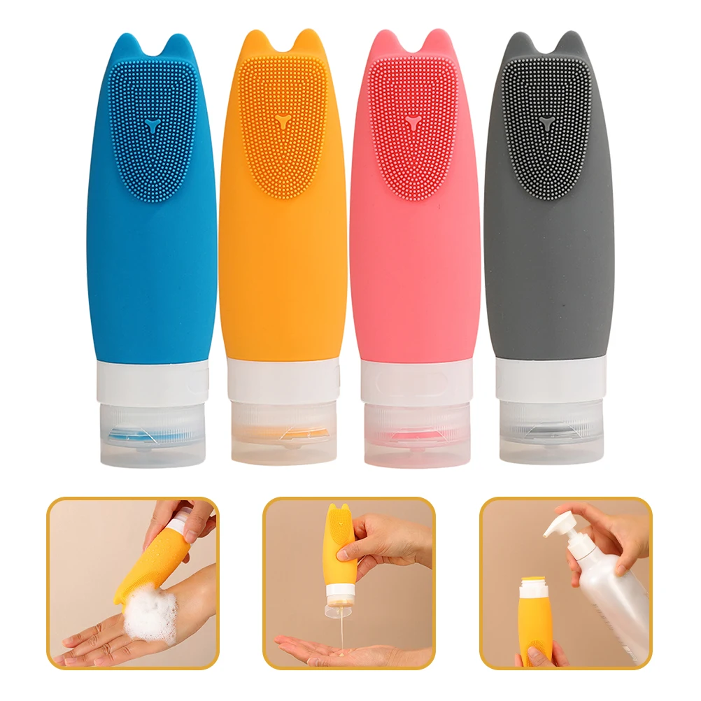 

4 Pcs Washing and Storage Bottle Travel Shampoo Small Bottles Silica Gel Silicone Containers