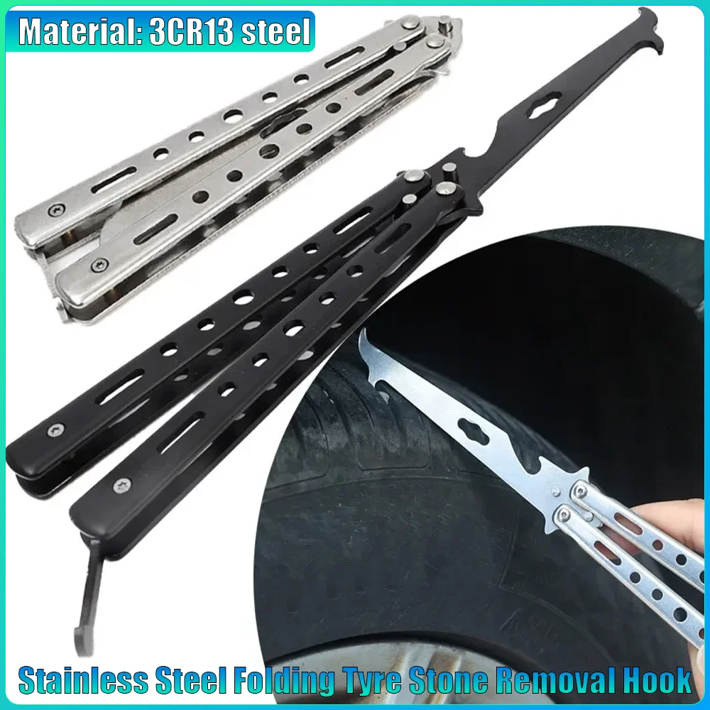 

Инструмент для удаления камня протектора шин мотоцикла, новый складной крючок из нержавеющей стали, инструменты для ремонта автомобиля