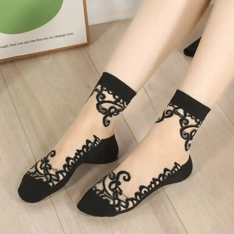 

2 Pair WomenCotton Elastic Mesh Knit Frill Trim Transparent Women's socks Hot 2024 Lace Ruffle Ankle Sock Soft Comfy Sheer Silk