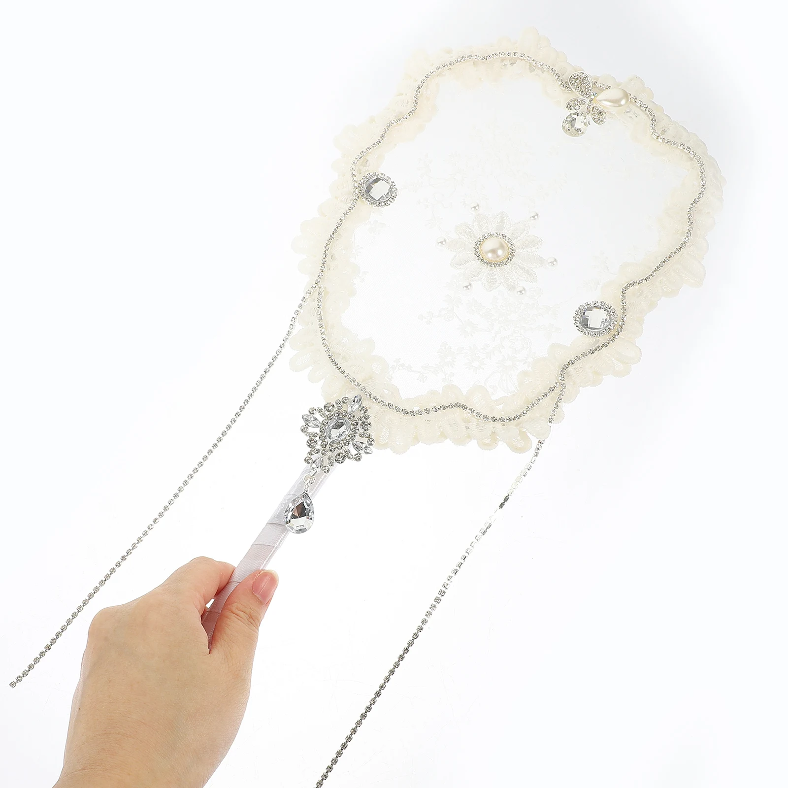 

Lace Fan Iron Wire for Wedding Bridal Decorative H held Fans Portable Cool White Chinese Style Summer Beach Party