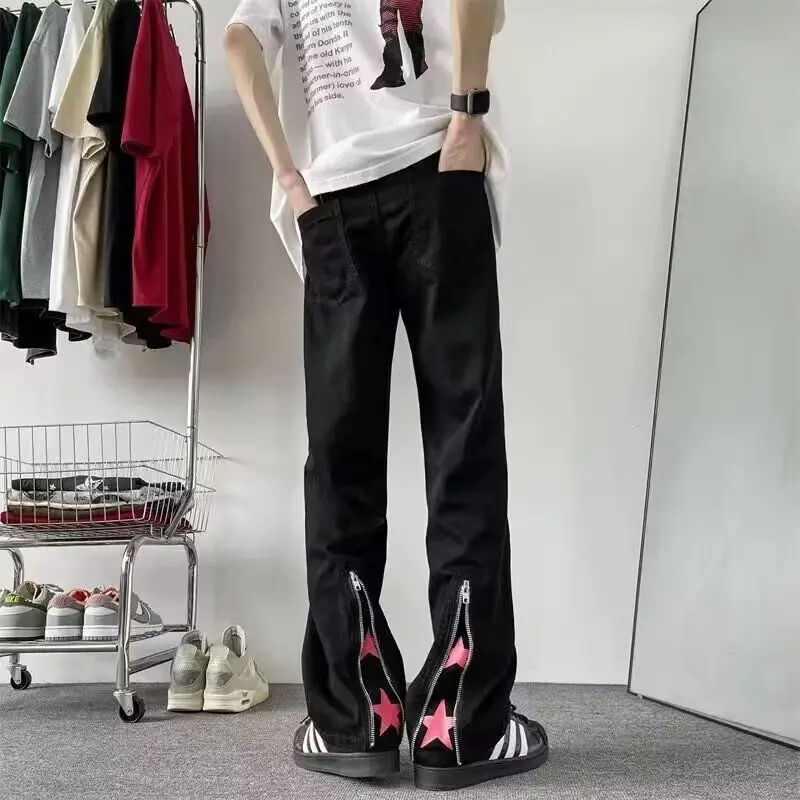 

Американские джинсы прямого кроя с широкими штанинами для мужчин, весна-осень, новая модель, стильный дизайн, мужские брюки, модные и стильные.