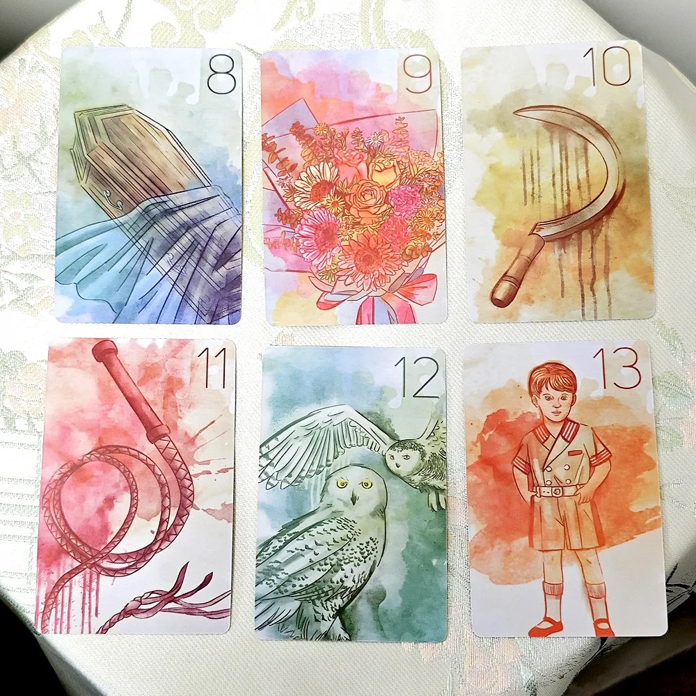 Innocent Secrets Lenormand 36 Pcs 카드 부드럽고 부드러운 색칠은 섬세하고 흐르는 수채화의 자연으로 만들어졌습니다. 9*6cm