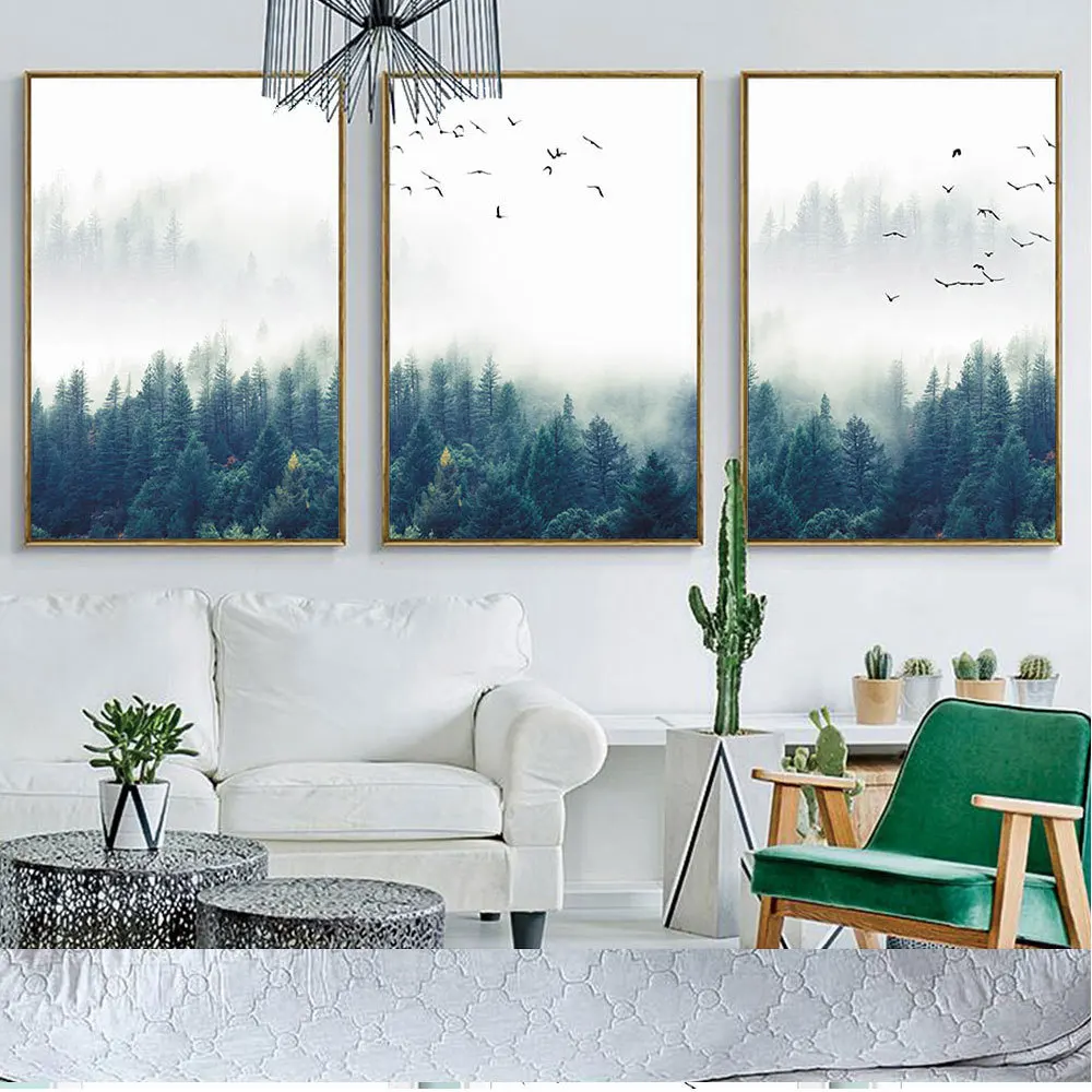 Nordic modern decorative painting living room dining room sofa background wall Canvas paintng forest landscape mural