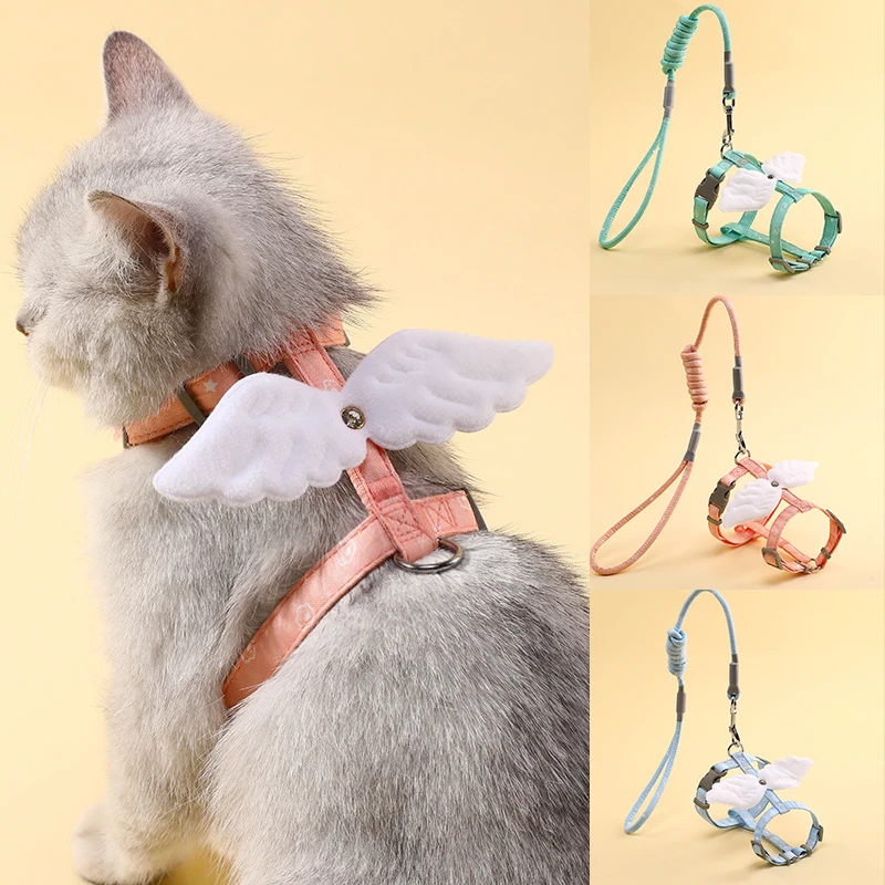 Sweet Angel Wing Cat Harness 120cm Leash Outdoor Cat Dog Harness and Leash Set Water Proof Vest Chest Strap Kitten Accessories